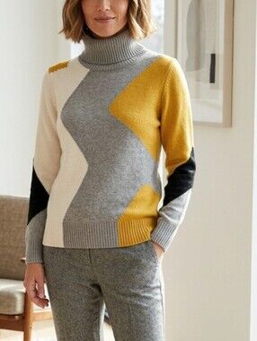 Alison Sheri Colorblock Turtleneck Sweater